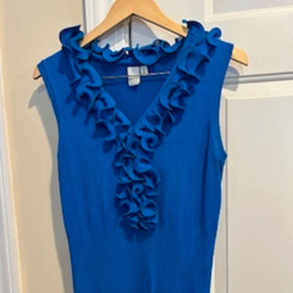 Women's Top Vila Milano Large Blue Decorative Border Around Neck Sleeveless